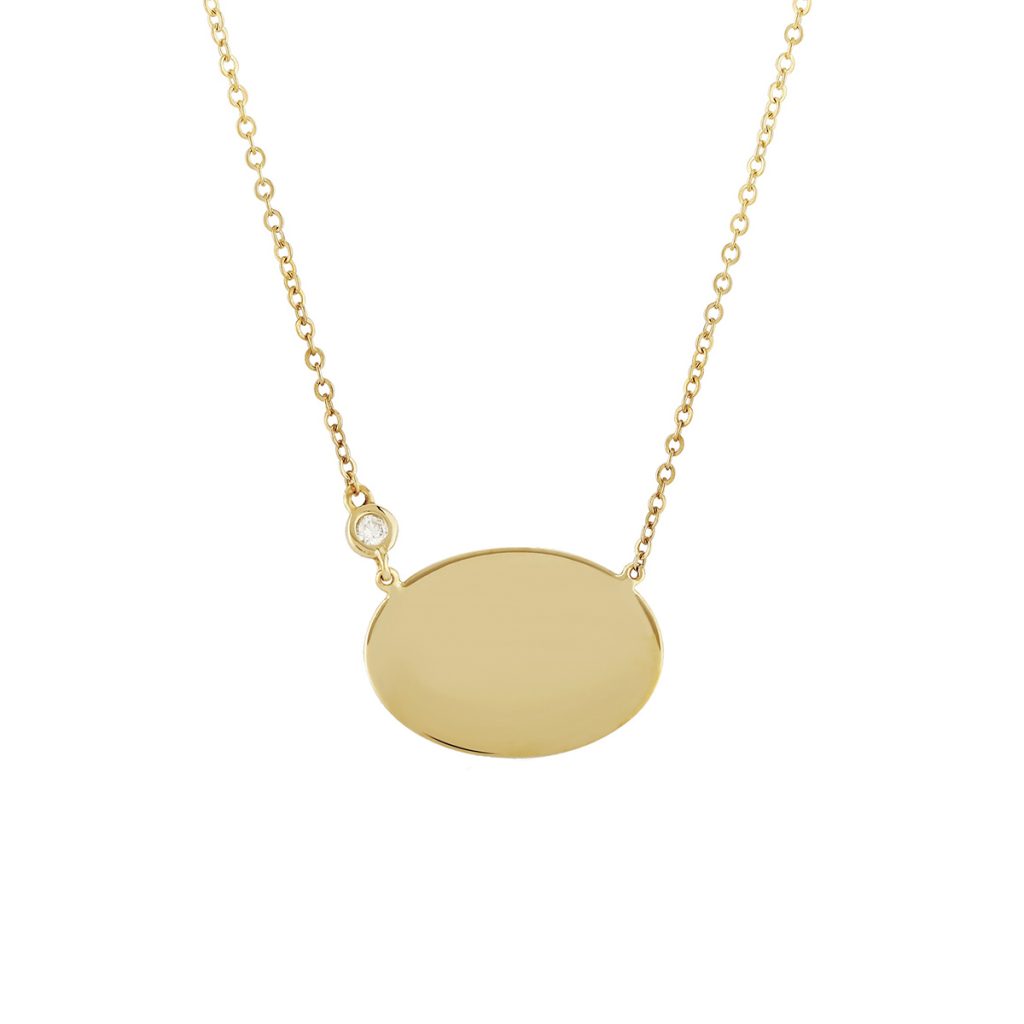 14K Yellow Gold Oval Disc Pendant and Chain