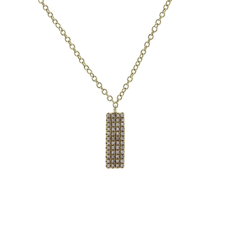 14K Yellow Pavé Rectangle Pendant and Chain