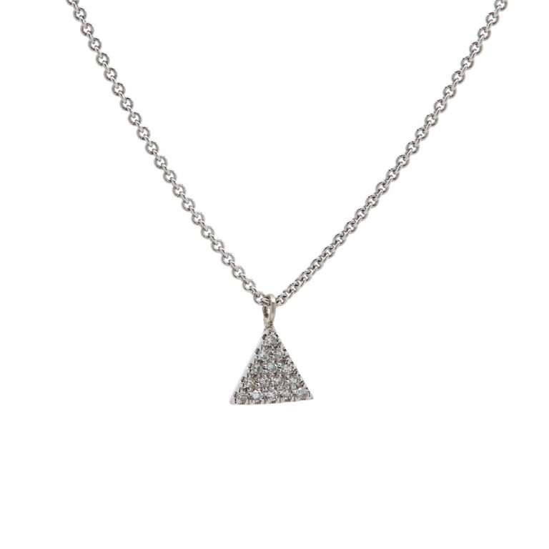 14K White Gold Triangle Diamond Pendant and Chain