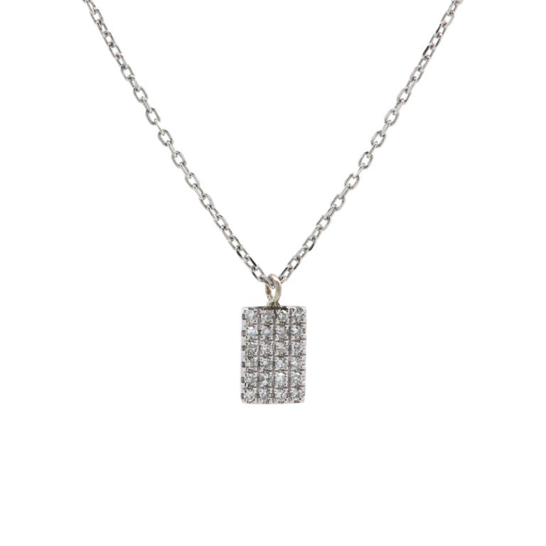14K White Gold Pavé Triangle Pendant and Chain