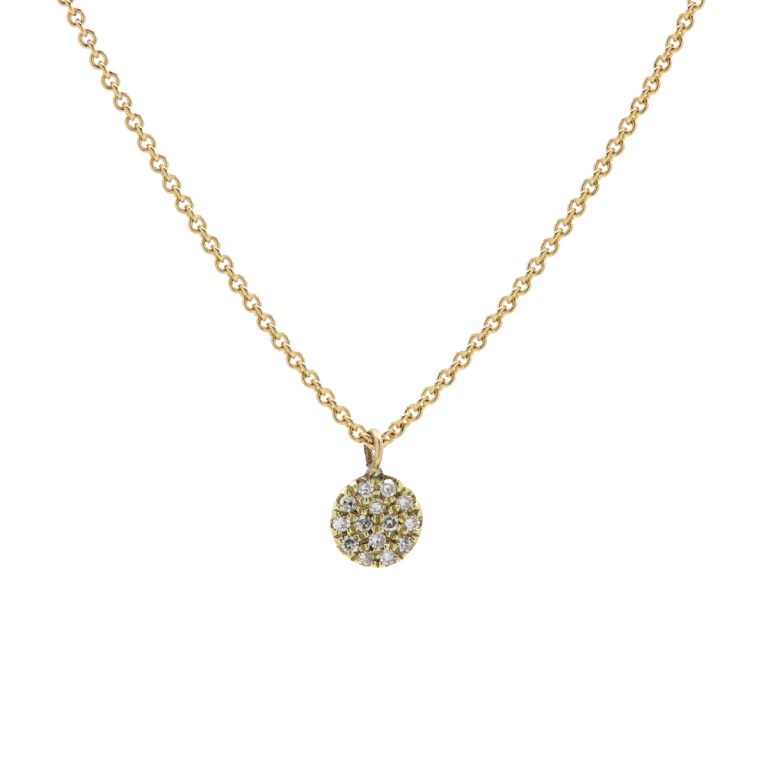 14K Yellow Gold Pavé Circle Pendant and Chain