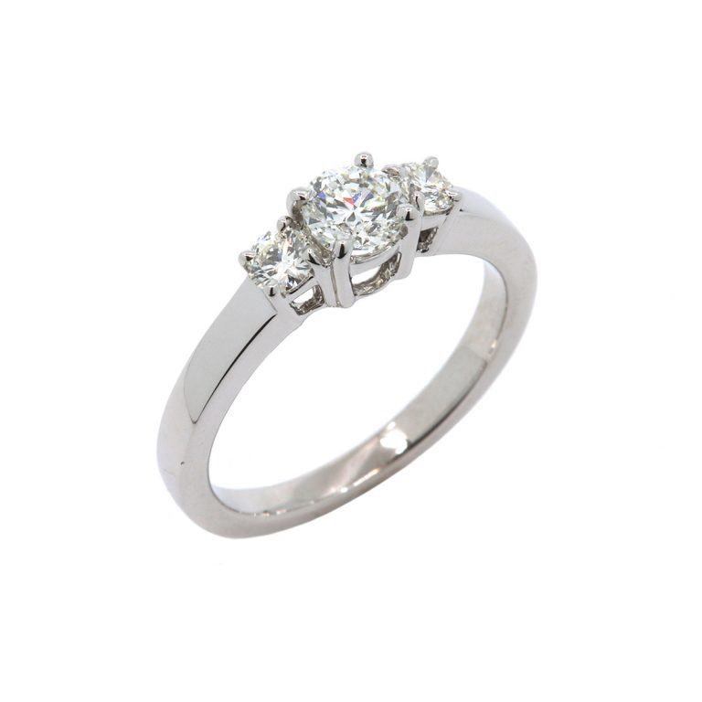 14K White Gold Three Diamond Engagement Ring
