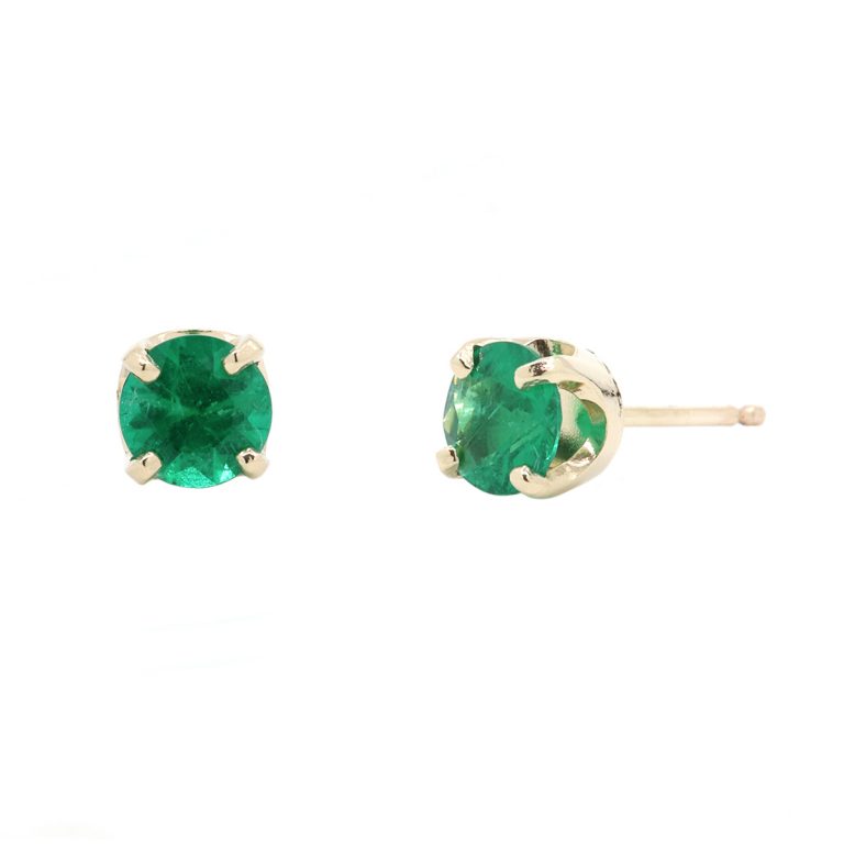 14K Yellow Gold Four-Emerald Stud Earrings
