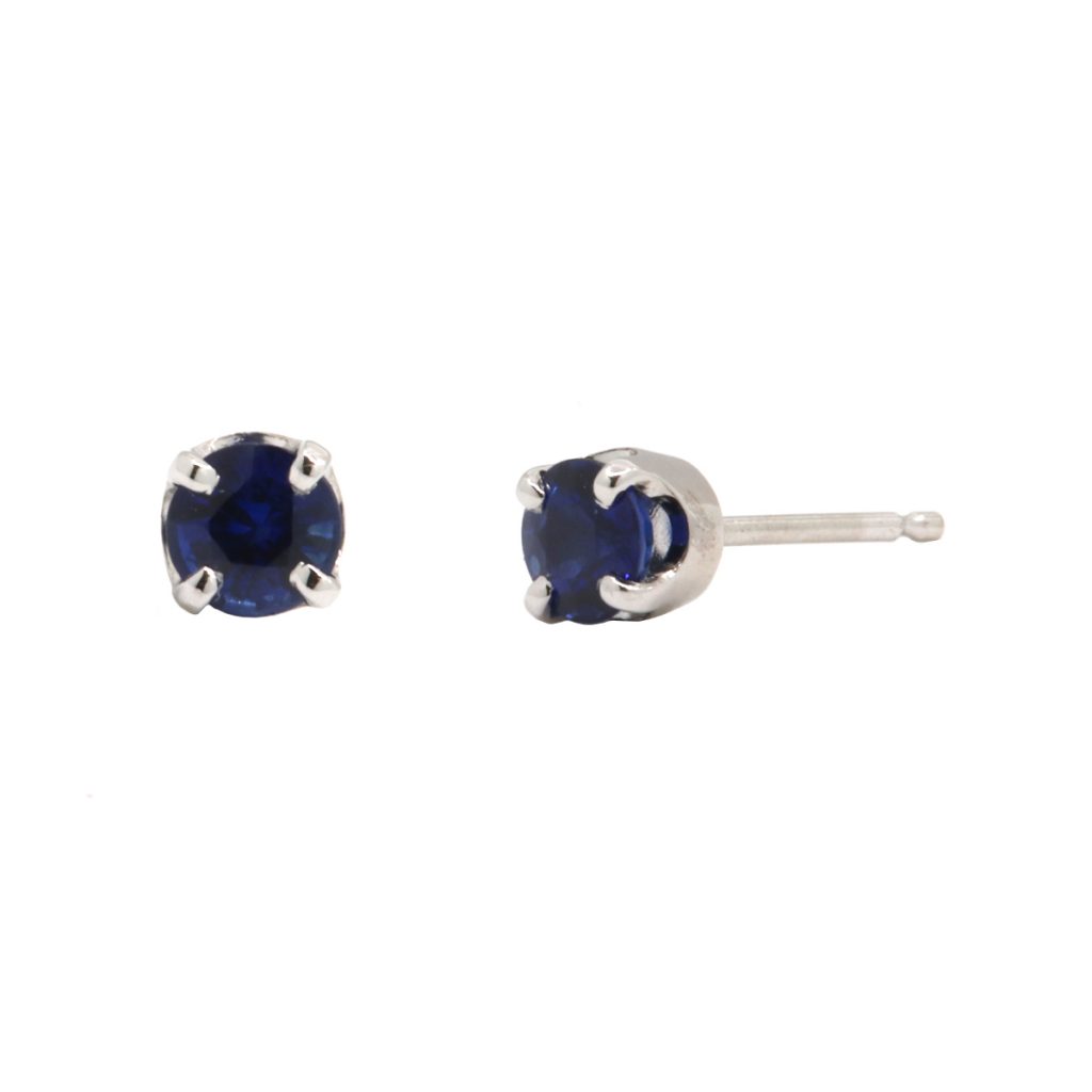 14Kt White Gold Blue Sapphire 4mm Round Stud Earrings 