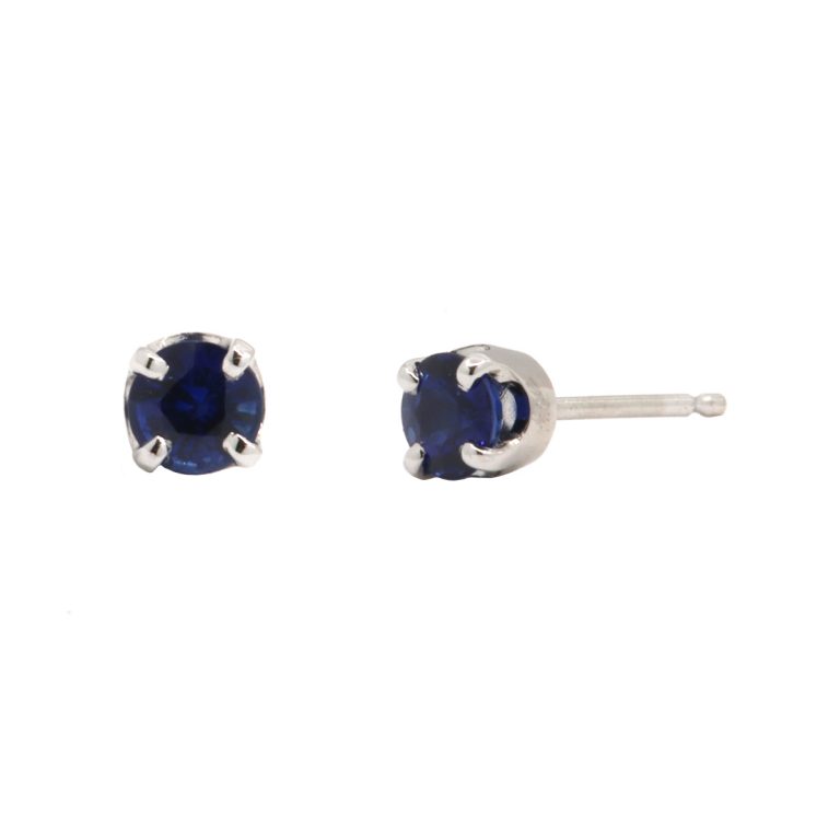 14K White Gold 4mm Blue Sapphire Stud Earrings