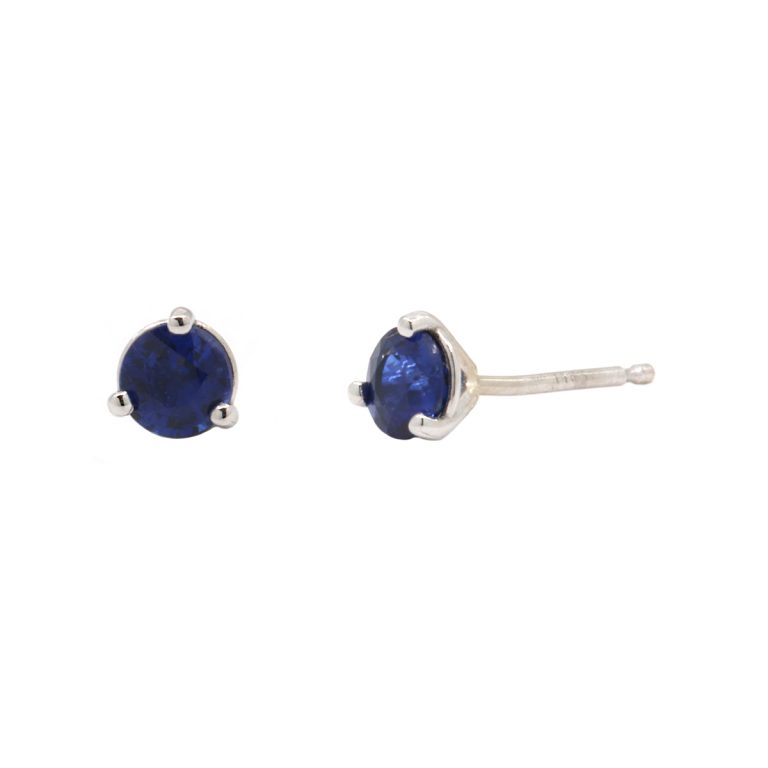 14K White Gold Blue Sapphire Stud Earrings