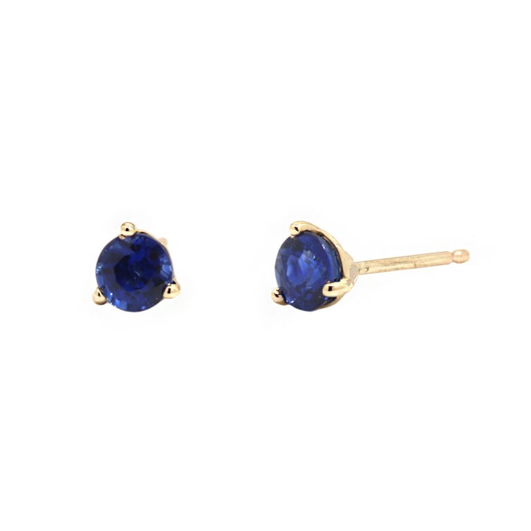 14K Yellow Gold 4.5mm Blue Sapphire Stud Earrings