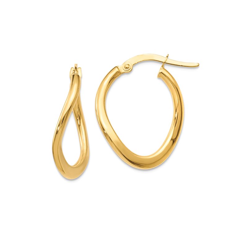 14K Yellow Gold Twisted Flat Hoop Earrings