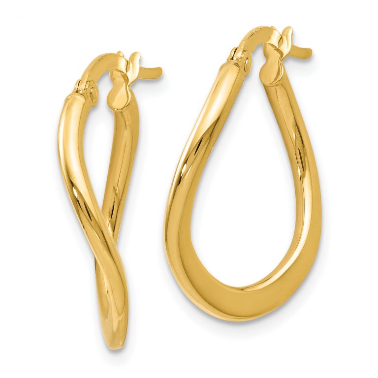 14K Yellow Gold Twisted Flat Hoop Earrings