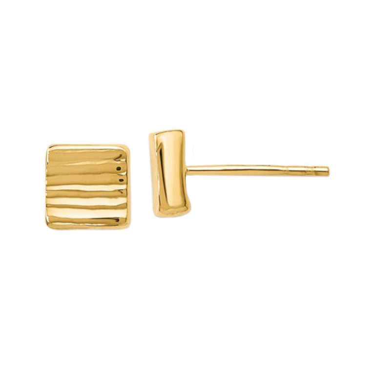 14K Yellow Gold Textured Square Earrings