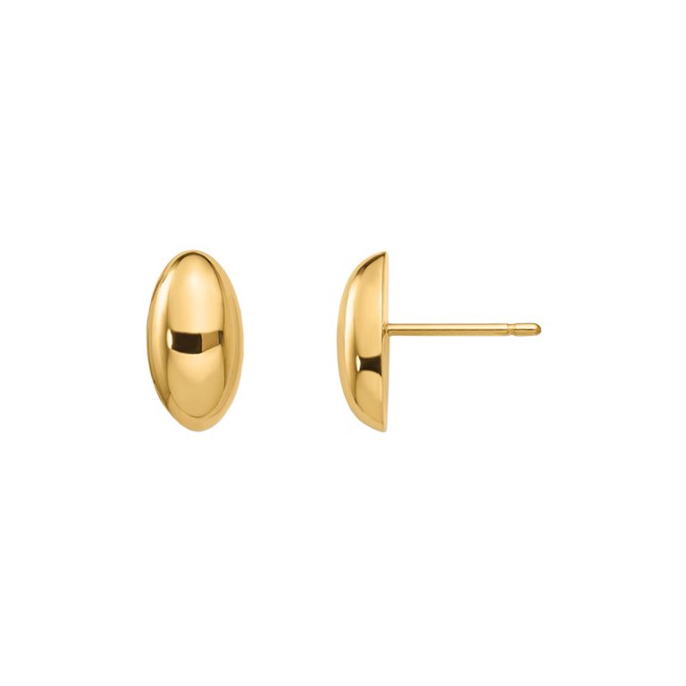 14K Yellow Gold Oval Button Earrings