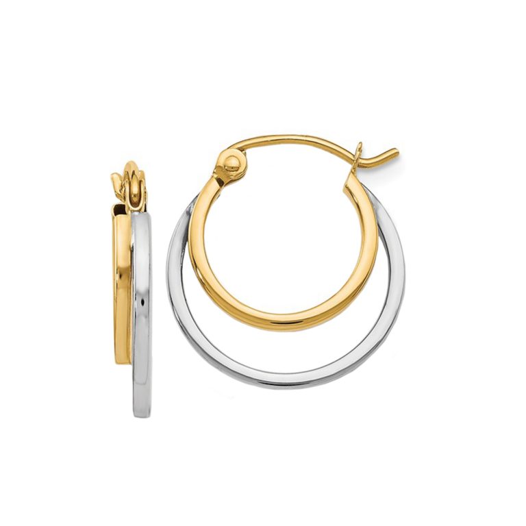 14K Two-Tone Double Round Hoops