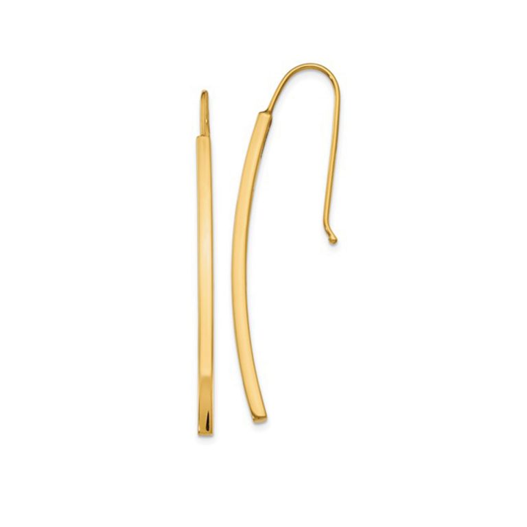 14K Yellow Gold Curved Dangle Bar Earrings