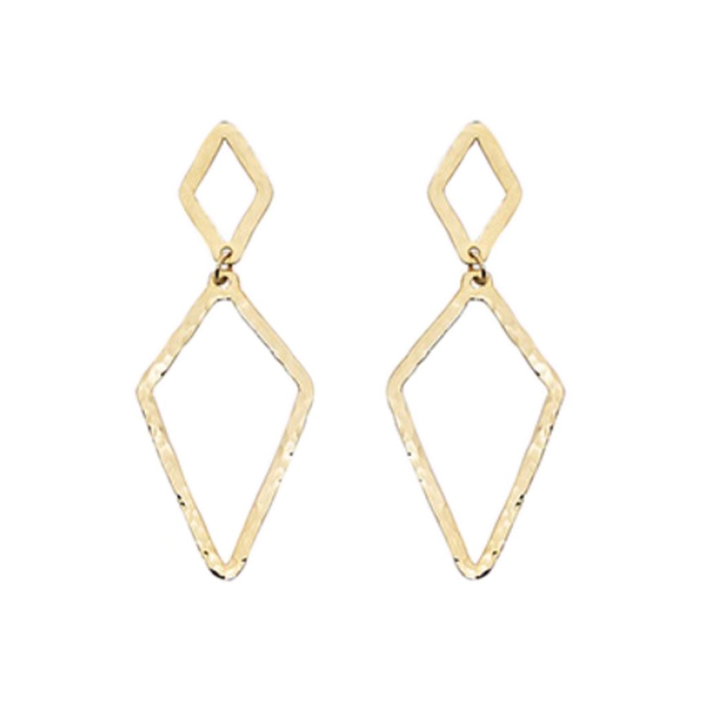 14K Yellow Gold Hammered Double Diamond-Shaped Earrings