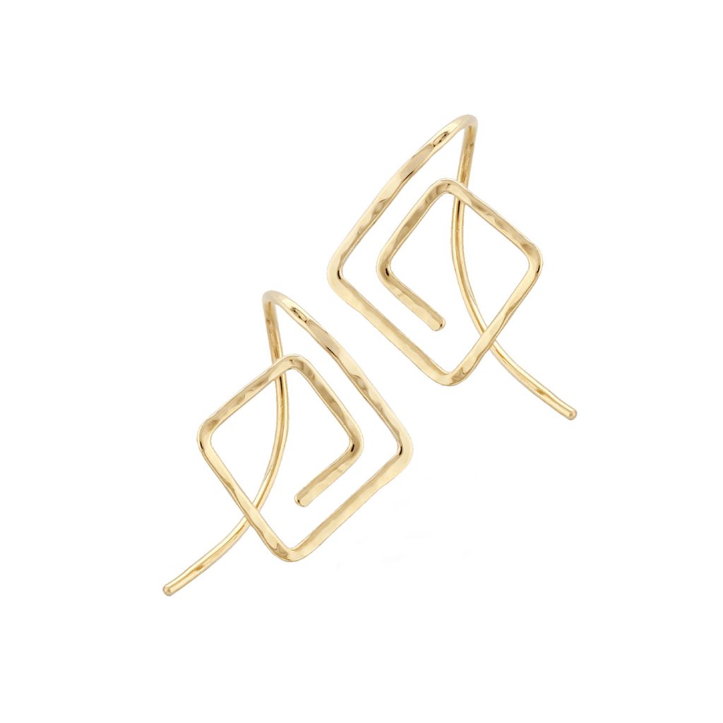 14K Yellow Gold Hammered Square Earrings