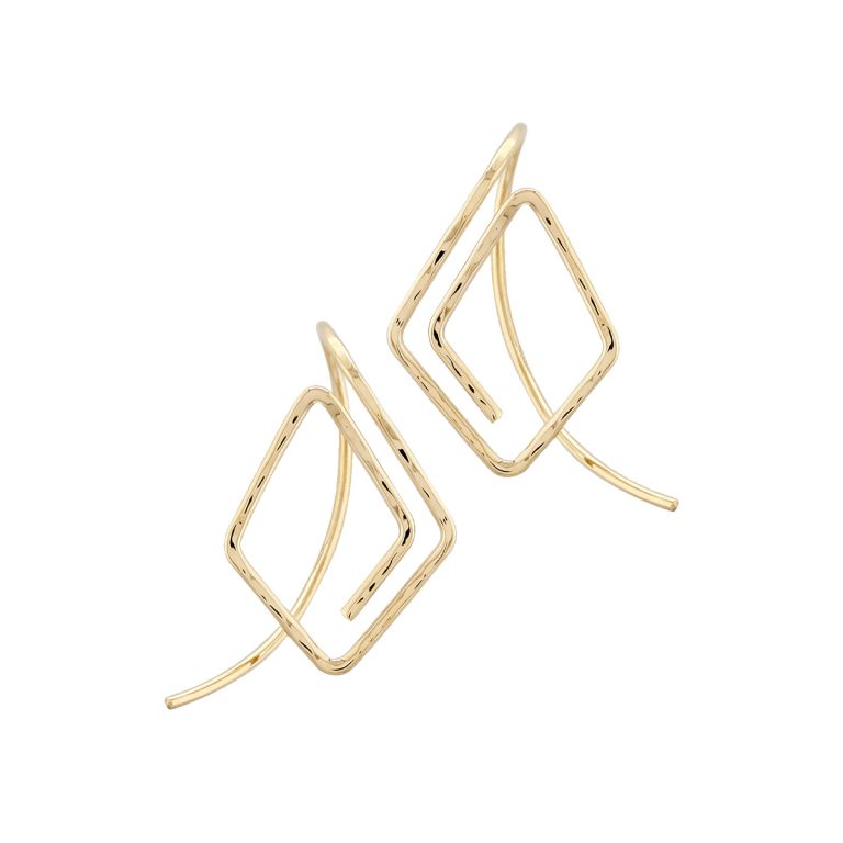 14K Yellow Gold Endless Diamond-Shaped Earrings