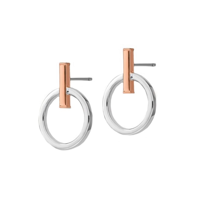 14K White and Rose Gold Bar with Circle Earrings