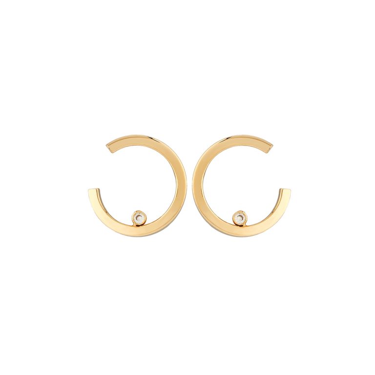 14K Yellow Gold Open Circle Diamond Earrings