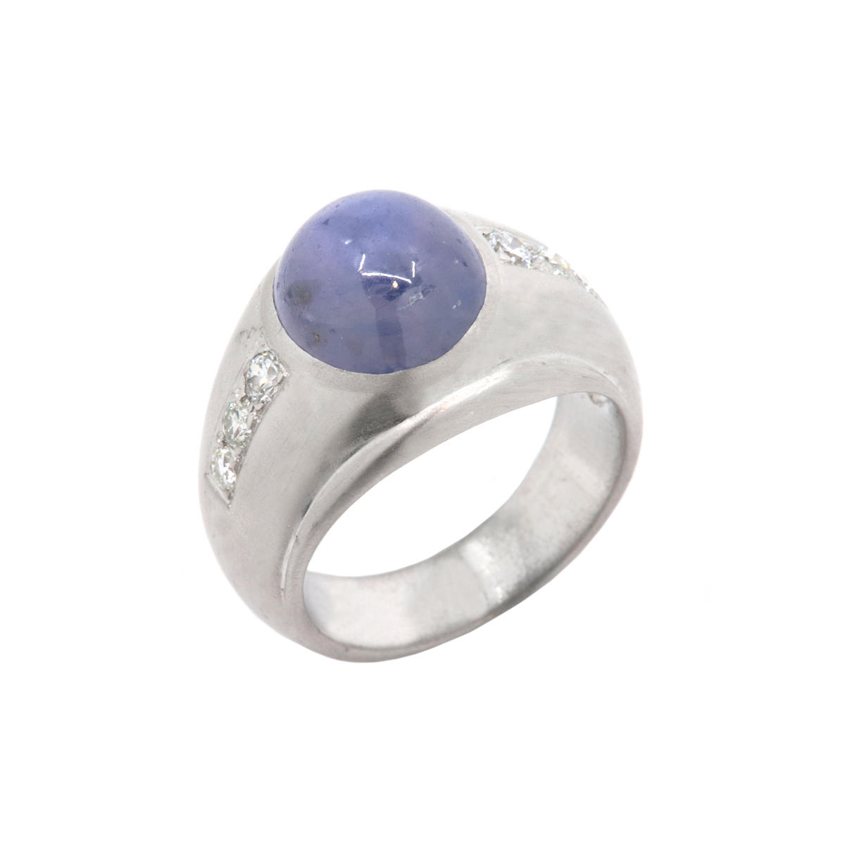 14k White Gold Oval Sapphire And Diamond Satin Finish Ring