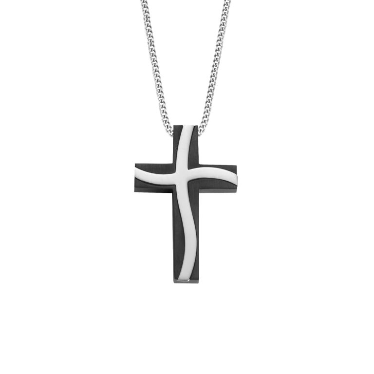 Stainless Steel and Black Croww Pendant With Chain