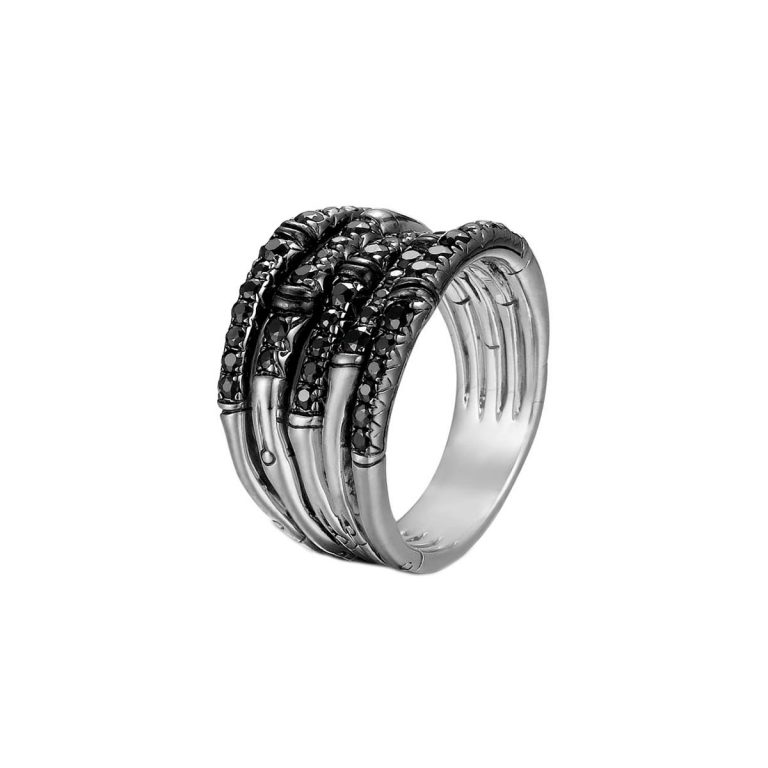 Sterling Silver 5-row Black Sapphire Ring