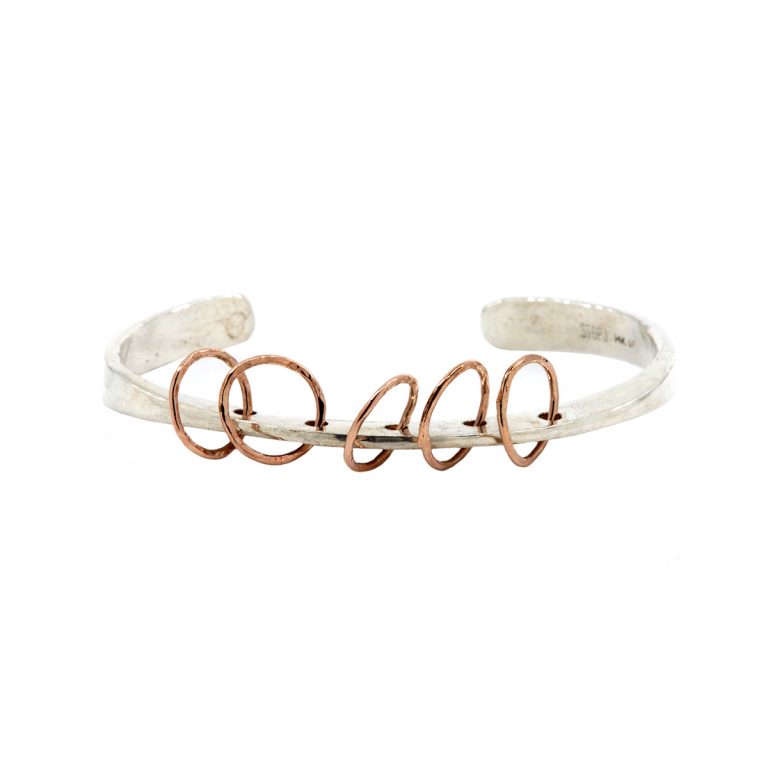 Sterling Silver Cuff Bracelet With 5 Rose Gold Filled Rings