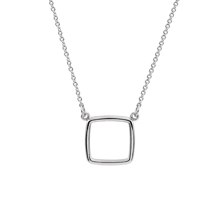 14K White Gold Square Necklace