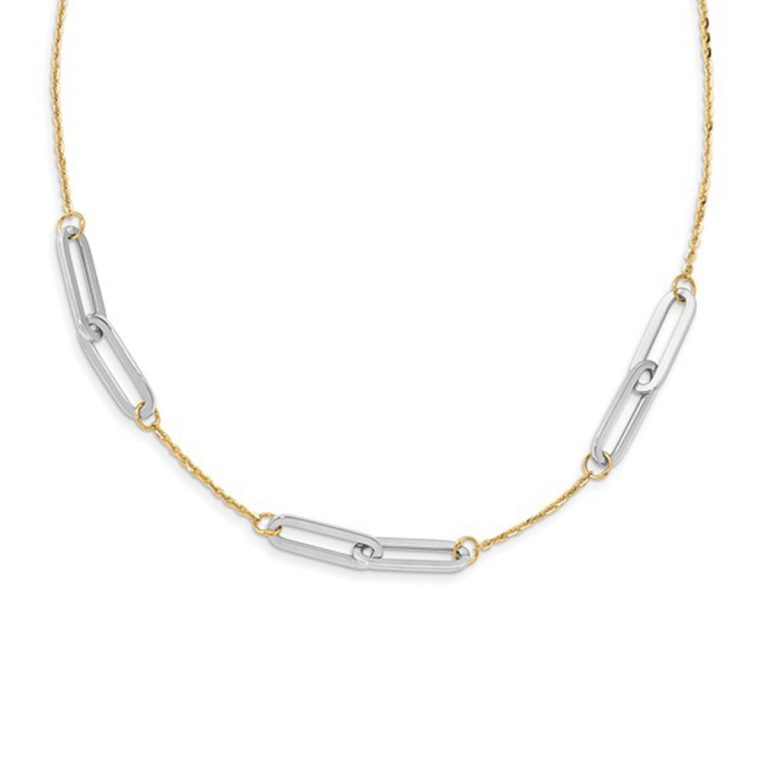 14K Two-Tone Double Oval Station Necklace