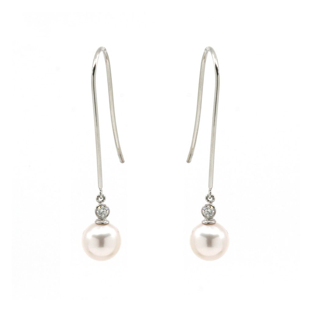 18K White Gold Akoya Pearl and Diamond Drop Earrings