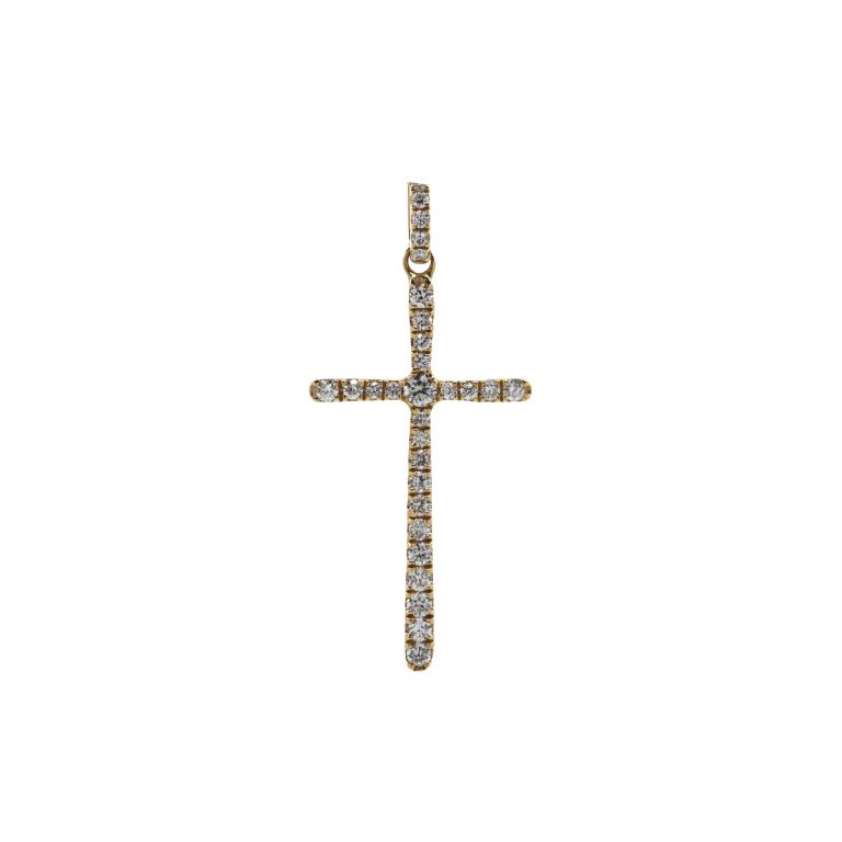 18K Yellow Gold Thin Diamond Cross Pendant
