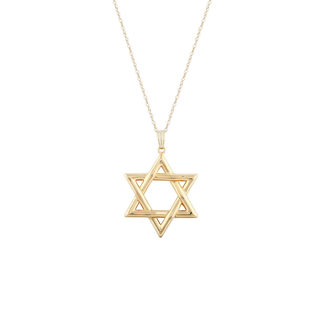 14K Yellow Gold Large Star of David Pendant and Chain