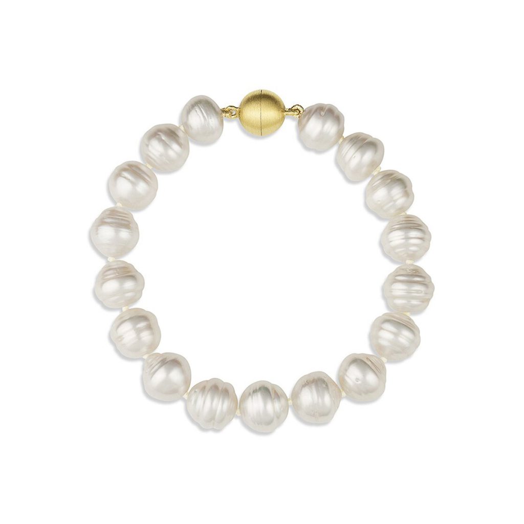 Sterling Silver Gold Plated White South Sea Pearl Bracelet
