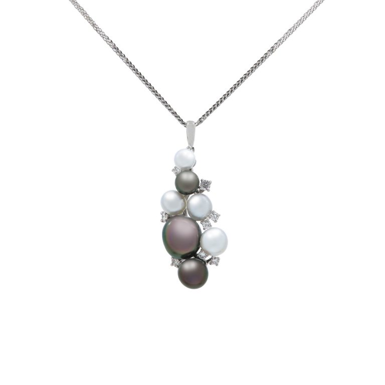 Multi Pearl and Diamond Cluster Necklace