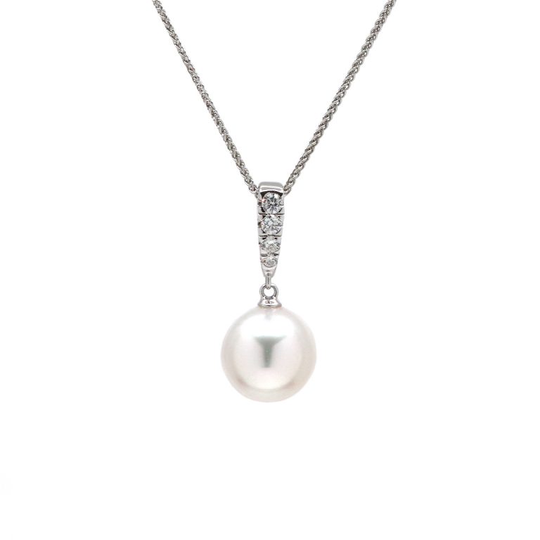 14K White Gold South Sea Pearl and Diamond Pendant with Chain
