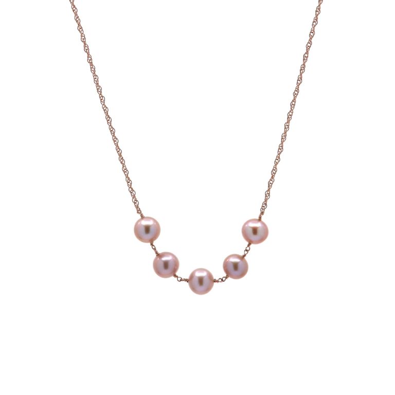 14K Rose Gold Pink Freshwater Pearl Station Necklace