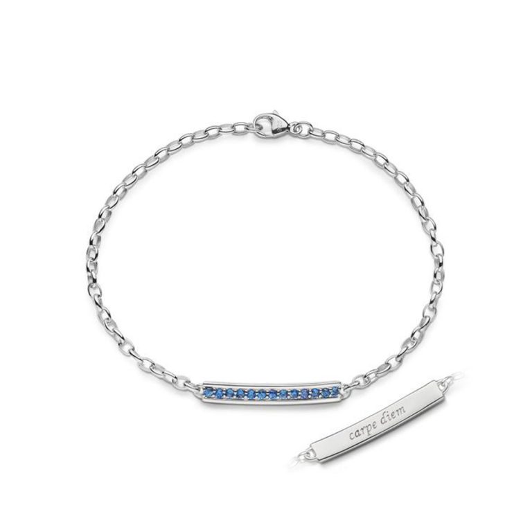 Sterling Silver Blue Sapphire Carpe Diem Poesy Bracelet
