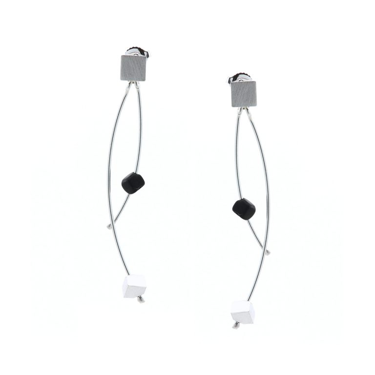Sterling Silver Cube and Onyx Dangle Earrings