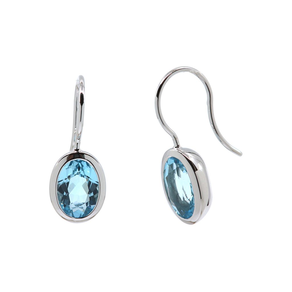Sterling Silver Oval Faceted Blue Topaz Earrings