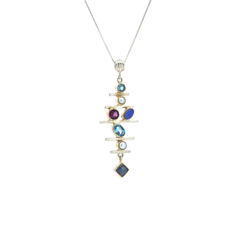Two-Tone Multi-Stone Ladder Pendant and Necklace