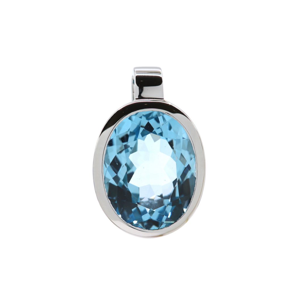 Sterling Silver Faceted Oval Blue Topaz Pendant