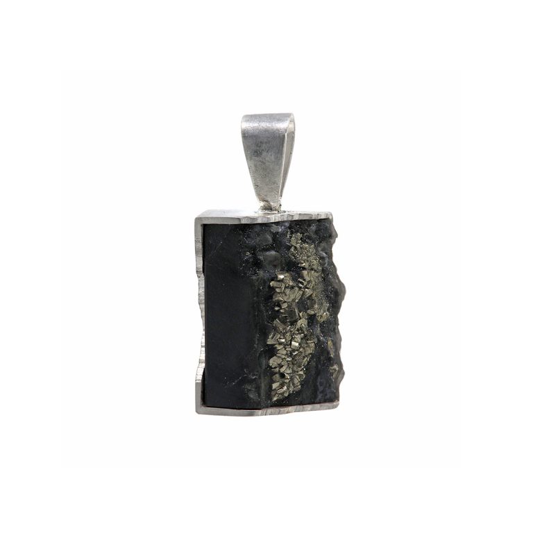 Sterling Silver Freeform Slate with Pyrite Pendant