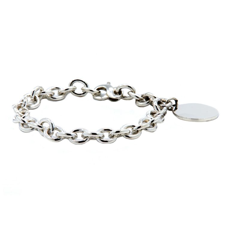 Sterling Silver Charm Bracelet with Round Tag