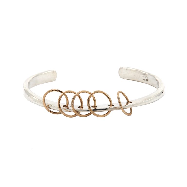Sterling Silver Cuff Bracelet With 5 Gold Filled Rings