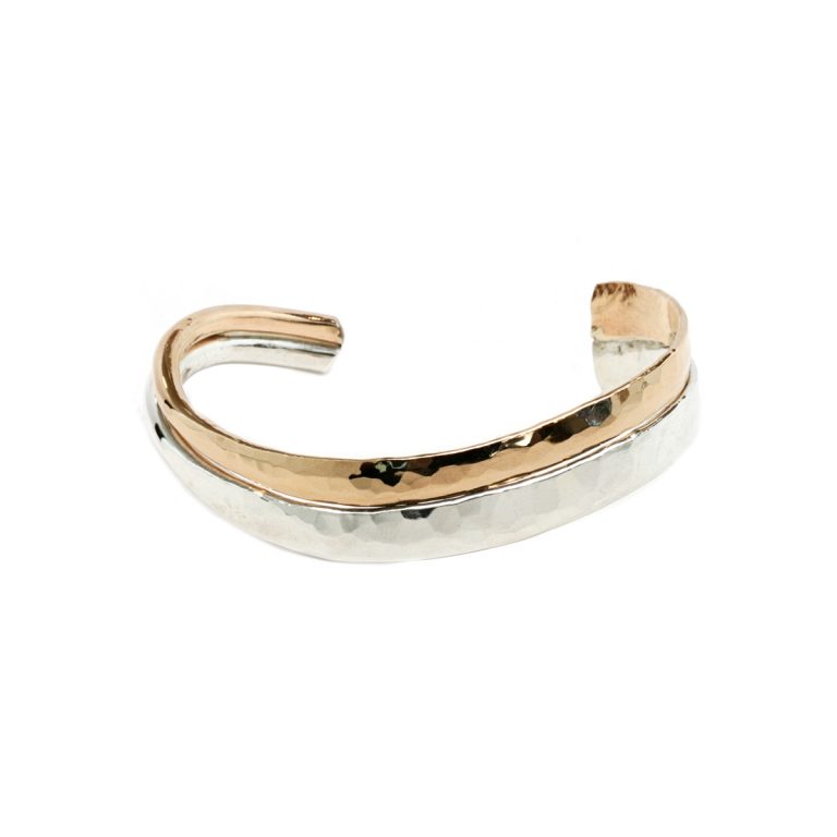 Two-Tone Light Hammered Cuff Bracelet