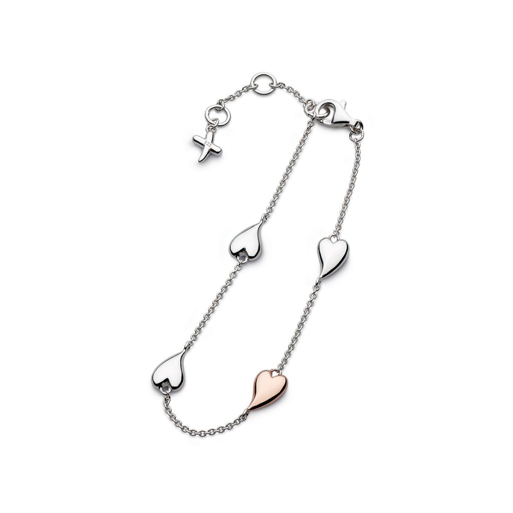 Sterling Silver and Rose Gold Plated Heart Station Bracelet