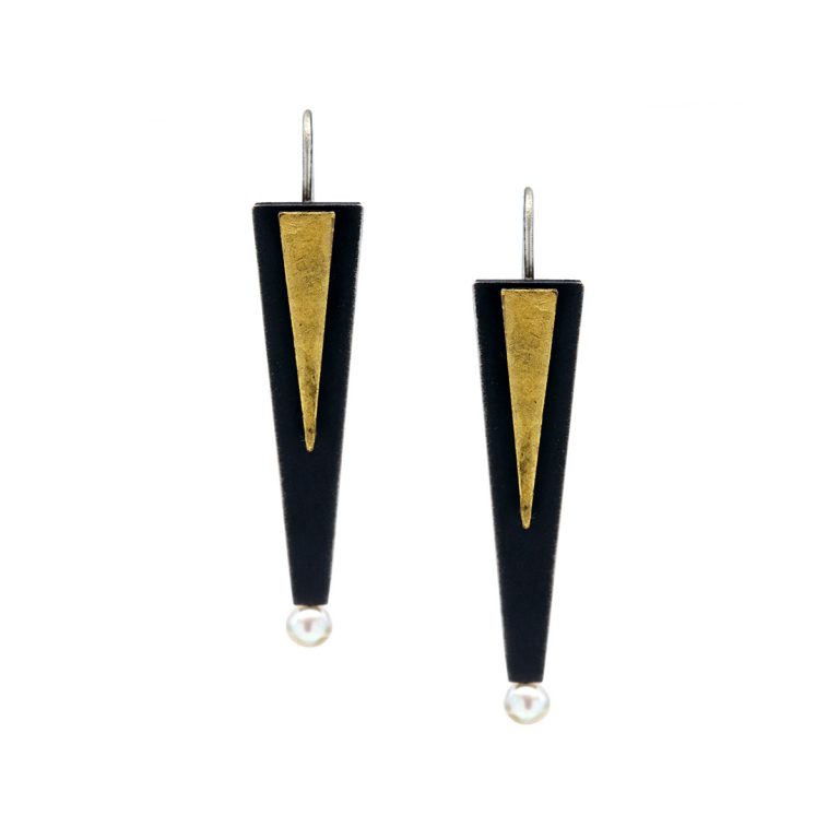 Sterling Silver and Yellow Gold Leaf Triangle Earrings