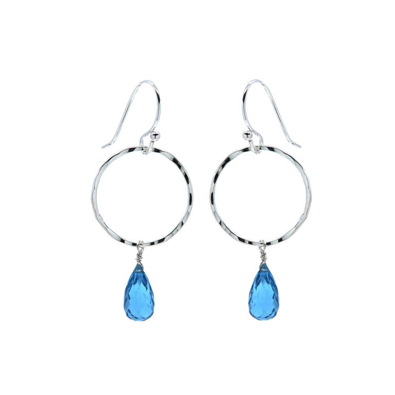 Sterling Silver Circle With Blue Topaz Dangle Earrings