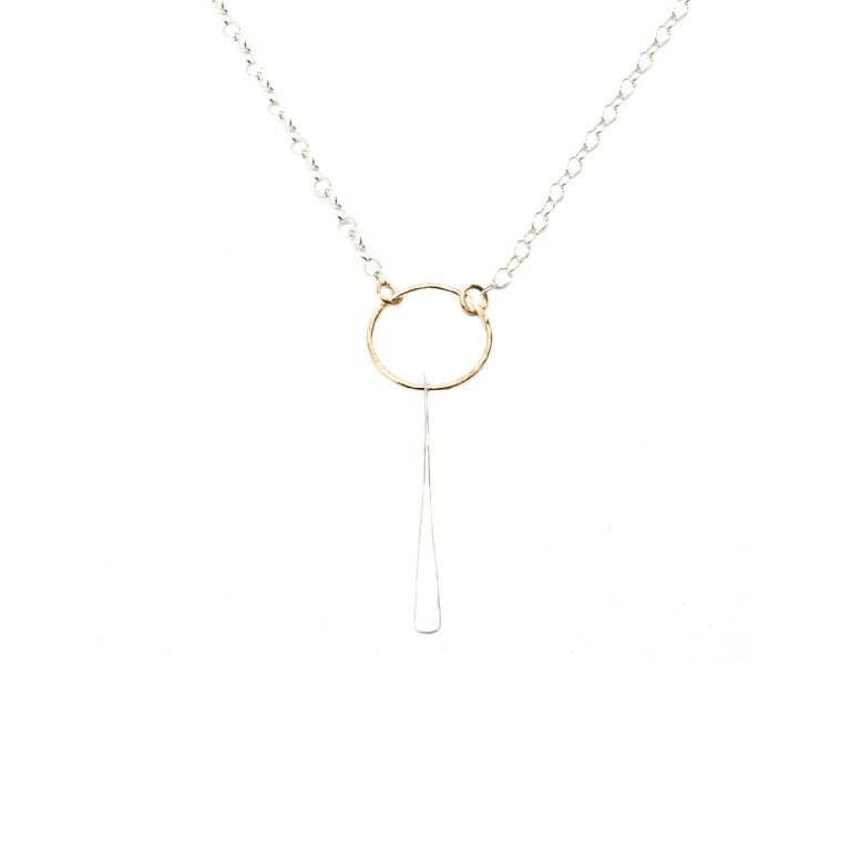 Two-Tone Hammered Circle and Bar Necklace