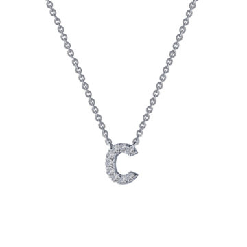 Sterling Silver Cubic Zirconia Block 'C' Necklace