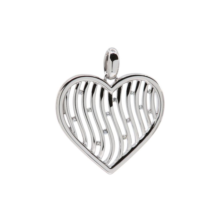 Sterling Silver Heart Pendant with White Sapphires